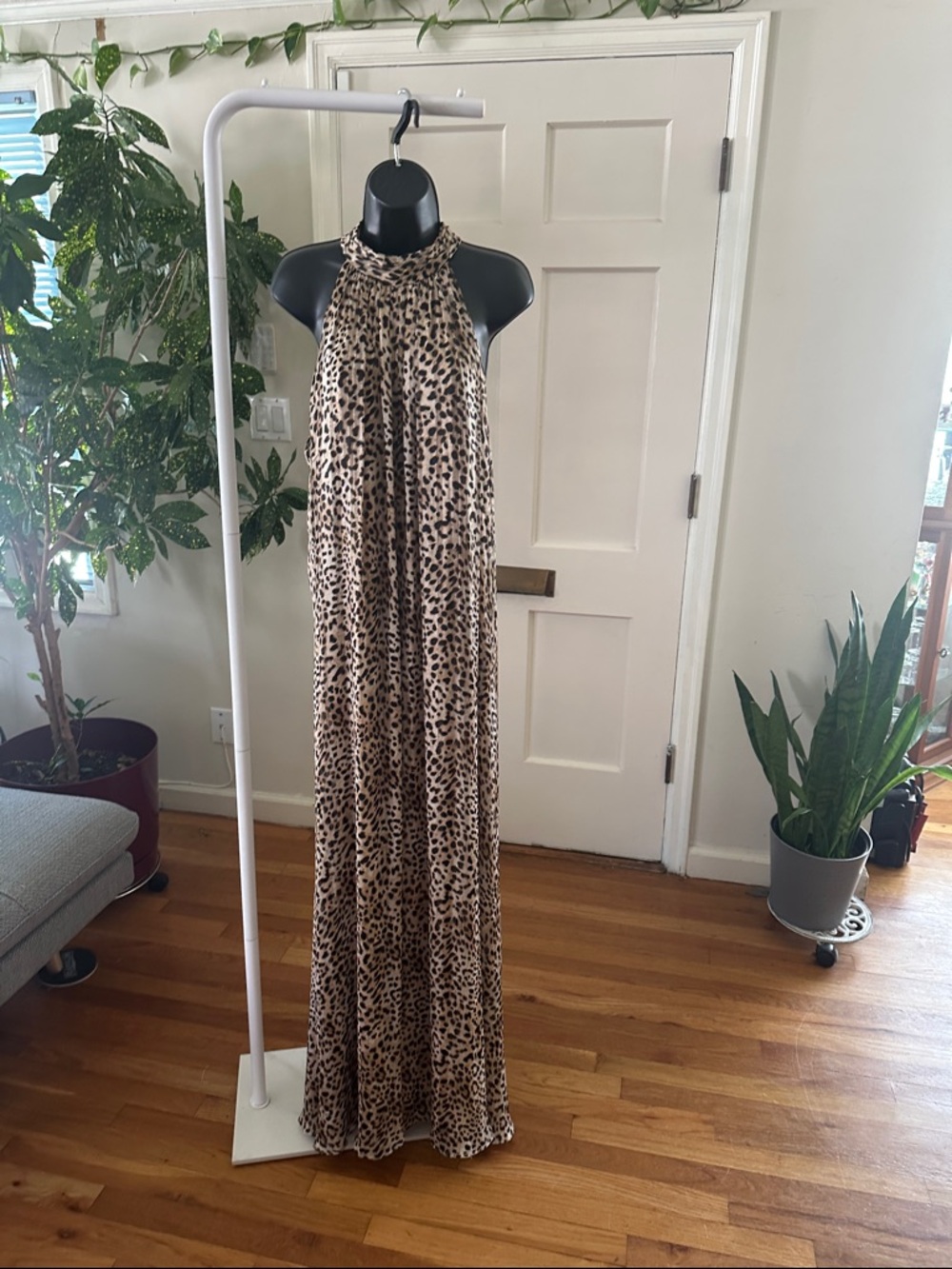 Vince Camuto Leopard Print Halter Jumpsuit - Beige Black